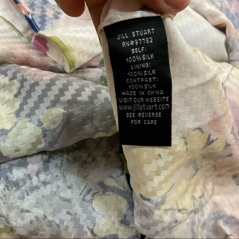 Jill Stuart Paola Mixed Floral Print Tie Neck Long Sleeve Silk Midi Dress 4 - Picture 8 of 10